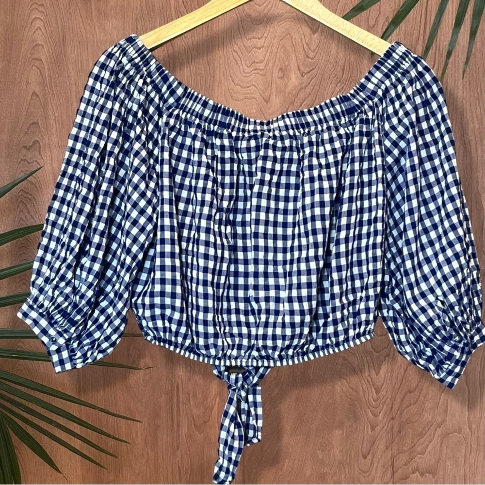Forecer 21 gingham off the shoulder cropped top with tie front - Picture 5 of 9